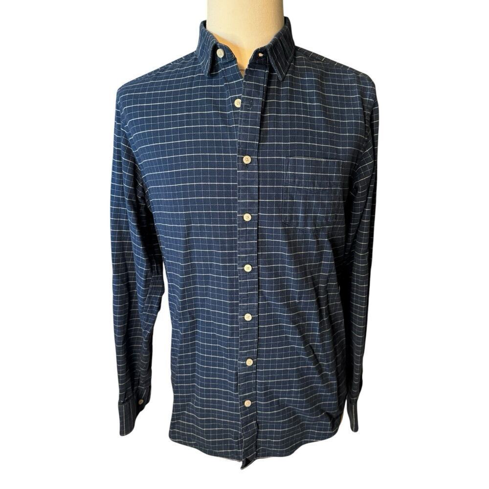 Untuckit Flannel Shirt Men's Large TALL SLIM Navy Blue White